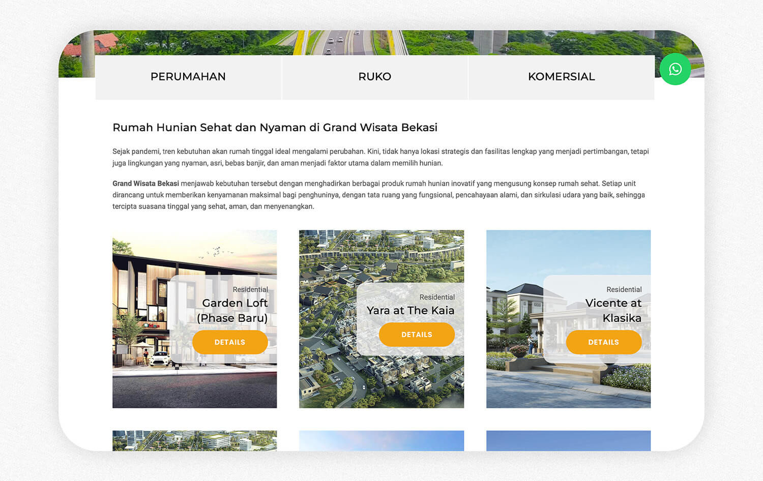 Portfolio Advanstudio - Grand Wisata Bekasi Property Sales | Profile & Catalog Website Development