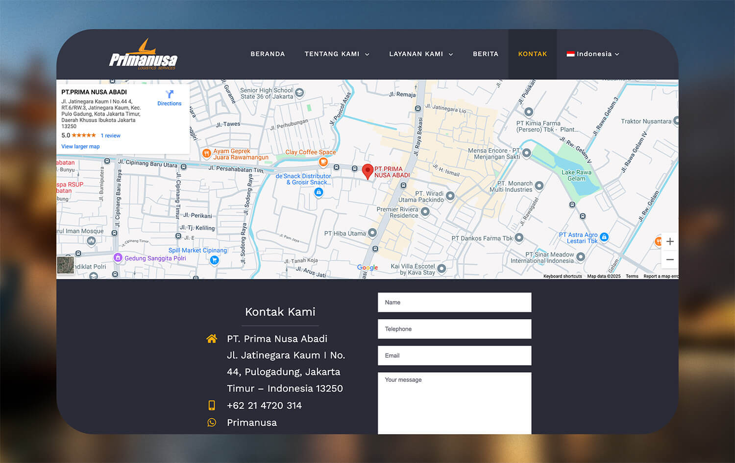 Portfolio Advanstudio - Primanusa Logistik Corporate Website